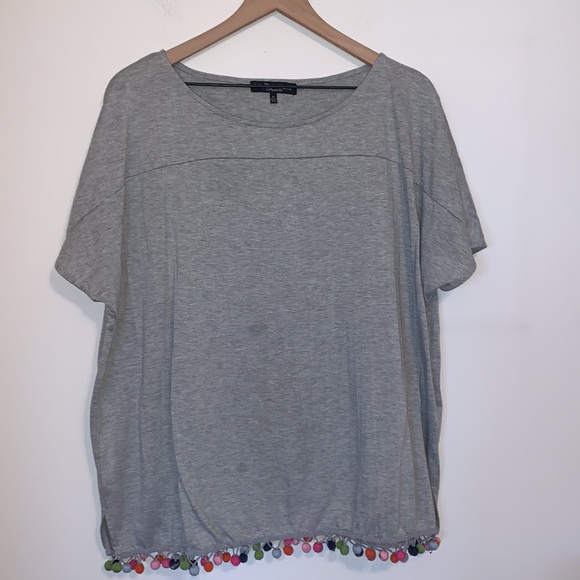 The Wendy Williams Collection Grey Box Cut Pom Pom Colorful Grey Square Tee XL - Picture 12 of 12